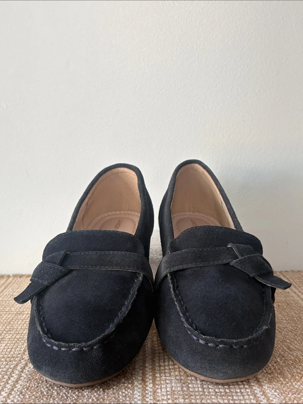 Lands' End Dark Navy Blue Suede Knot-Detail Slip-on Loafers